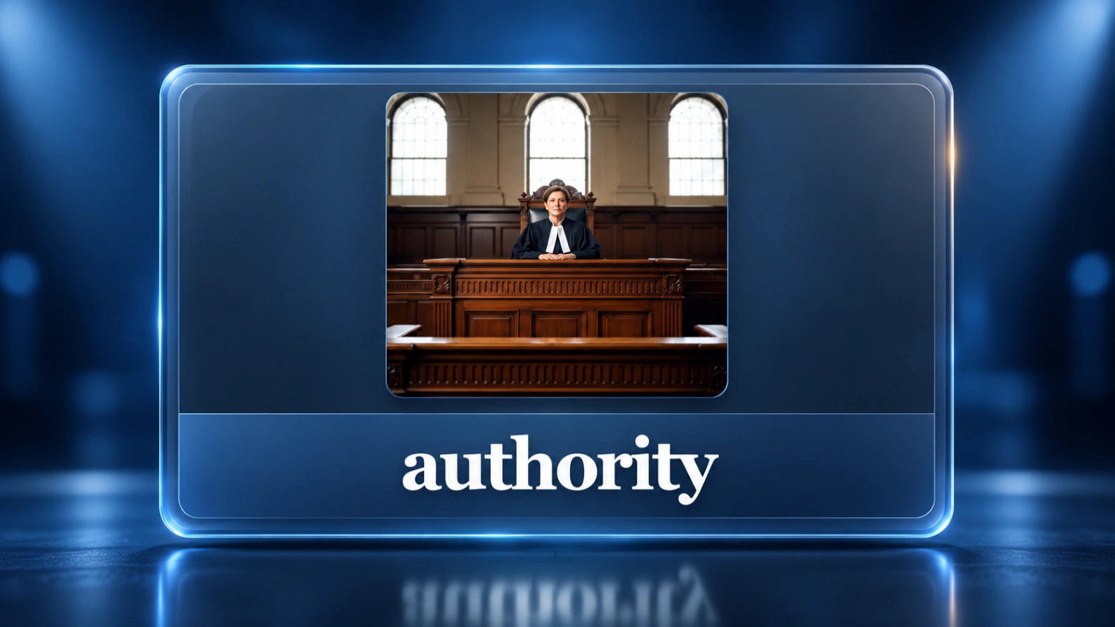 LEFYU English vocabulary card showing the word authority with a courtroom image